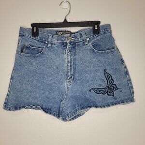 Vintage y2k 90s butterfly denim high rise shorts size 13/14